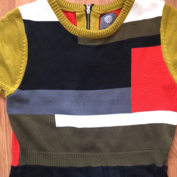 Vince Camuto Short Sleeve Pleated Color Block Sweater Dress Sz L - Picture 9 of 9